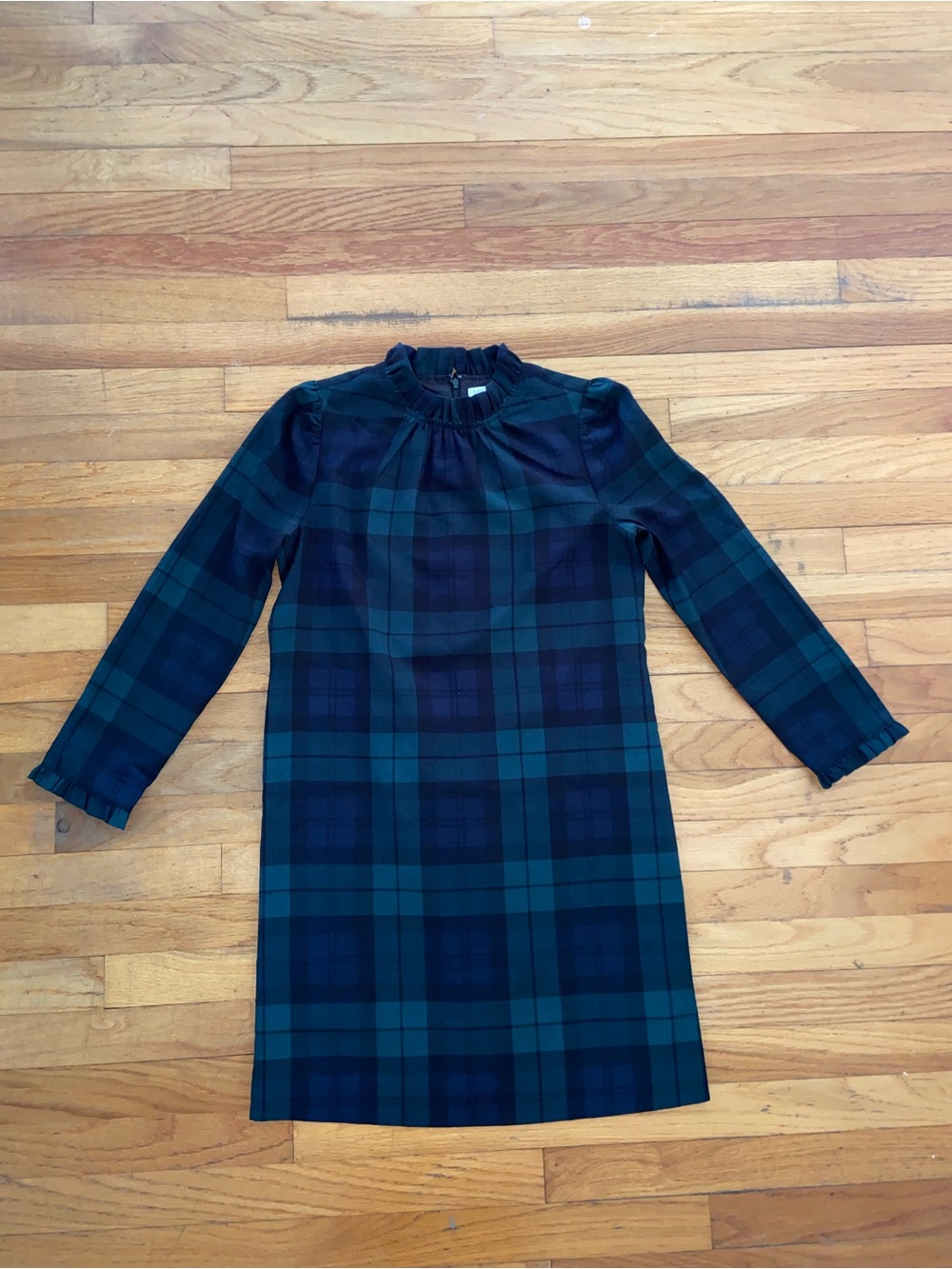 J. Crew Green and Navy Plaid Long-Sleeve Dress